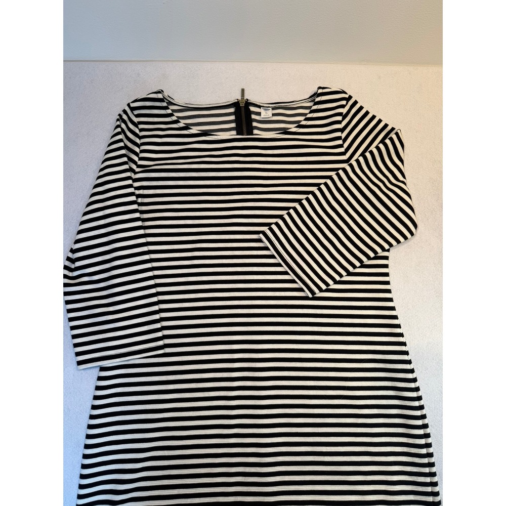 Old Navy Black White Striped Rib Knit 3/4 Sleeve Shift Dress XL Stretch